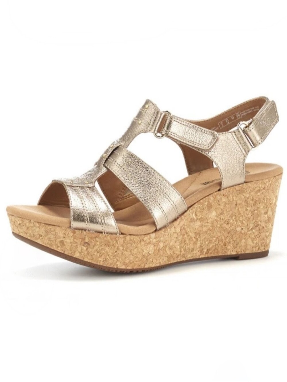 Clarks Annadel Orchid Gold Studded Leather Cork Wedge Sandals W 9.5